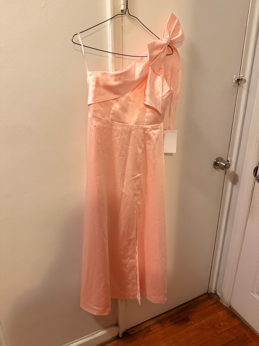 Girls One-Shoulder Pink Bow Formal Dress